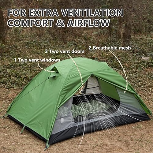 Miniatura 6 de BISINNA Tienda de campaña para 2 personas, ligera, impermeable, 3 estaciones, con poste de aluminio para montañismo al aire libre, senderismo,