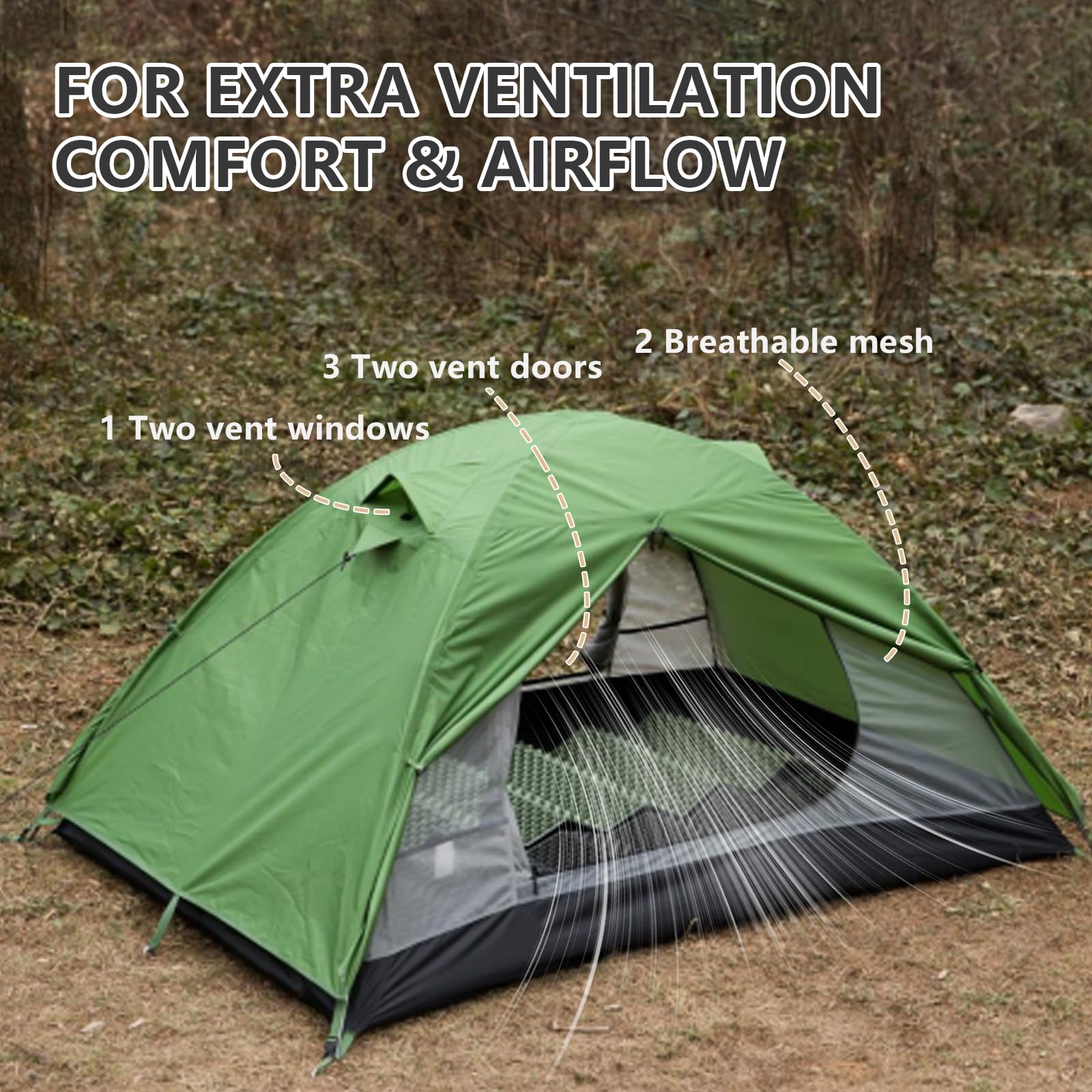 BISINNA Tienda de Campaña Cúpula 2 Personas 3-4 Estaciones | Impermeable y Resistente al Viento | Ultraligera y Compacta para Camping, Senderismo, Festivales