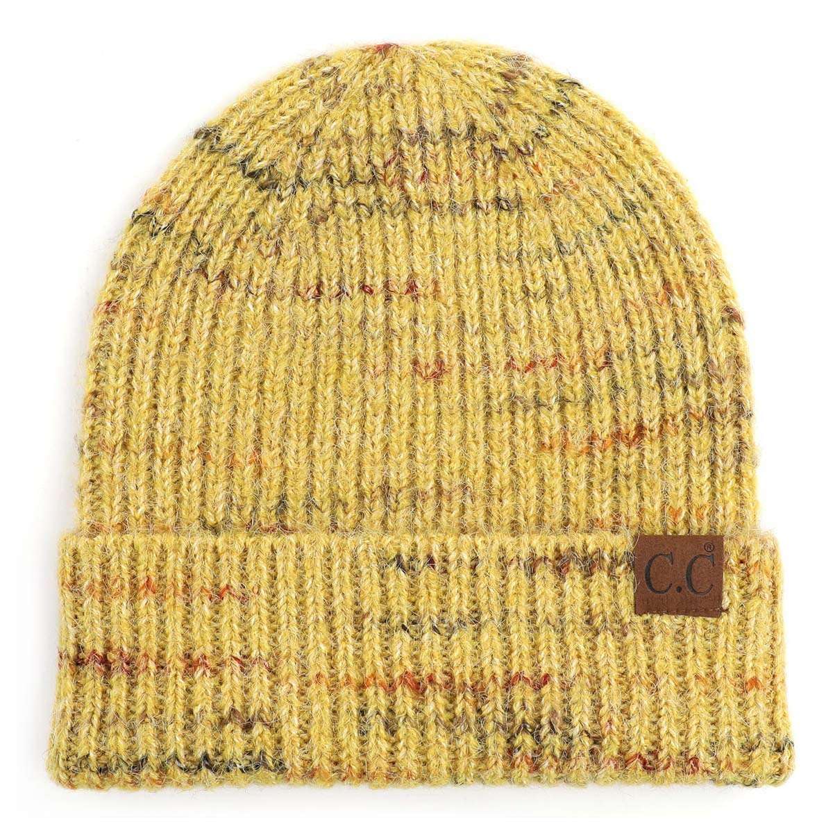C.C Unisex Warm Soft Recycled Yarn Skully Beanie, 2 Way Cuff Mustard
