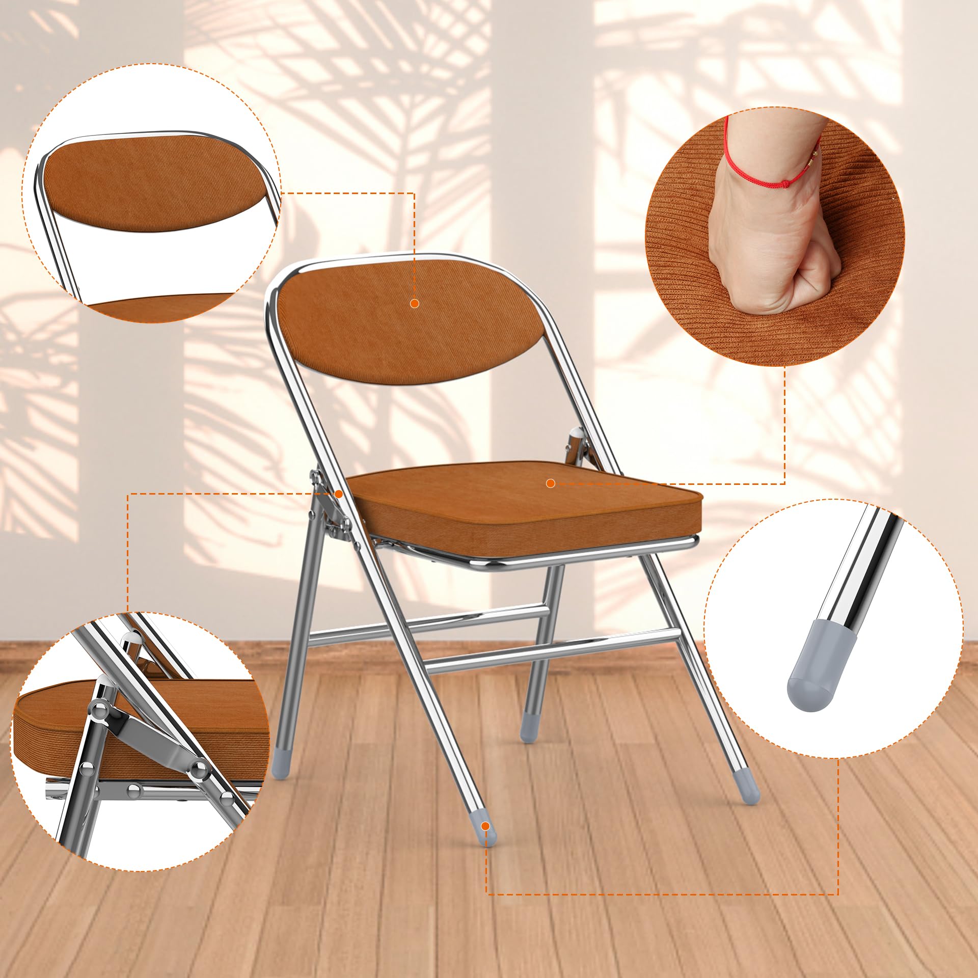 4 Chaise Pliante Chaise Visiteur Chaise Pliante rembourrée en Tissu Chaise de Salle à Manger Pliante conviennent à la Cuisine,l'intérieur, l'extérieur,Salle de conférence Rouge-Marron