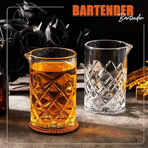 Miniatura 5 de 4 piezas de vidrio mezclador de cristal mezclador de cóctel de fondo grueso, jarra de cóctel sin costuras para el hogar, barman bar, whisky y