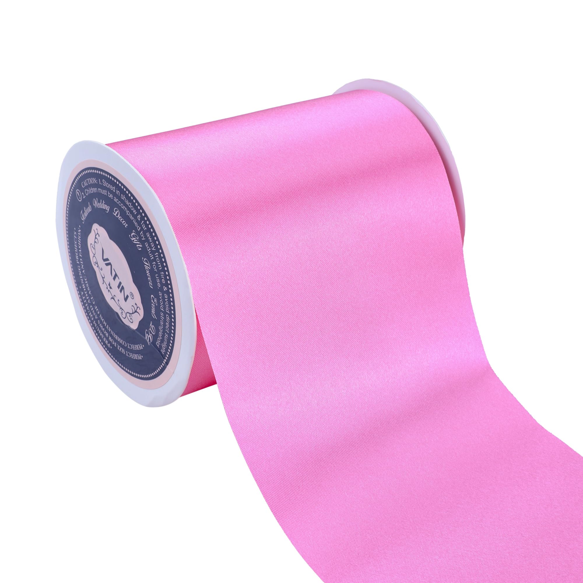 VATIN 4 Inch x 22 Yards Wide Pink Satin Solid Ribbon for Grand Opening Ceremony Chairs, Pageant Sashes, Table, Hair, Car Bows