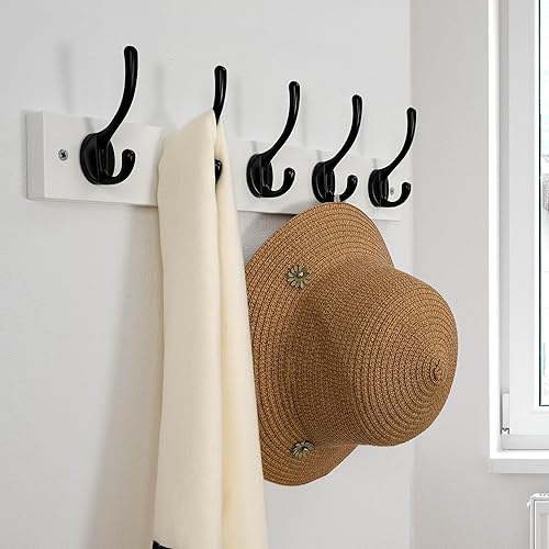 Miniatura 5 de Dseap Perchero montado en la pared 16" agujero a agujero, percha con 5 ganchos de metal para colgar abrigos, toallas, sombreros, ropa, blanco y negro