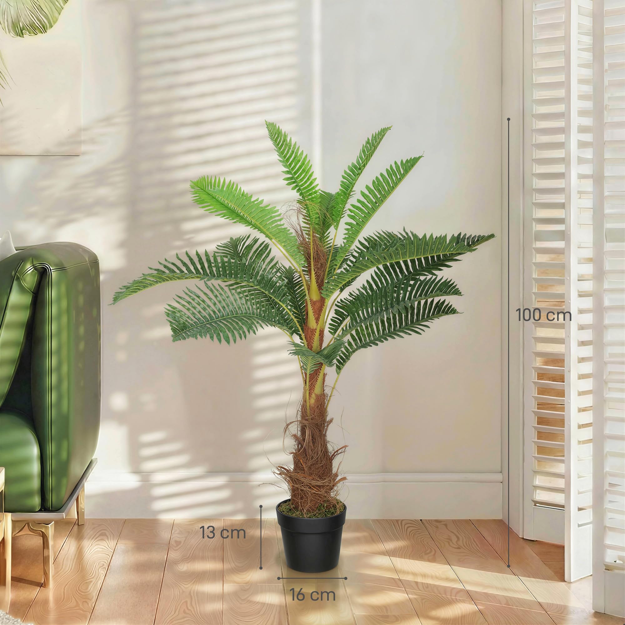 HOMCOM Plante Artificielle Palmier 100 cm avec 21 Grandes Feuilles Grand réalisme Pot Inclus