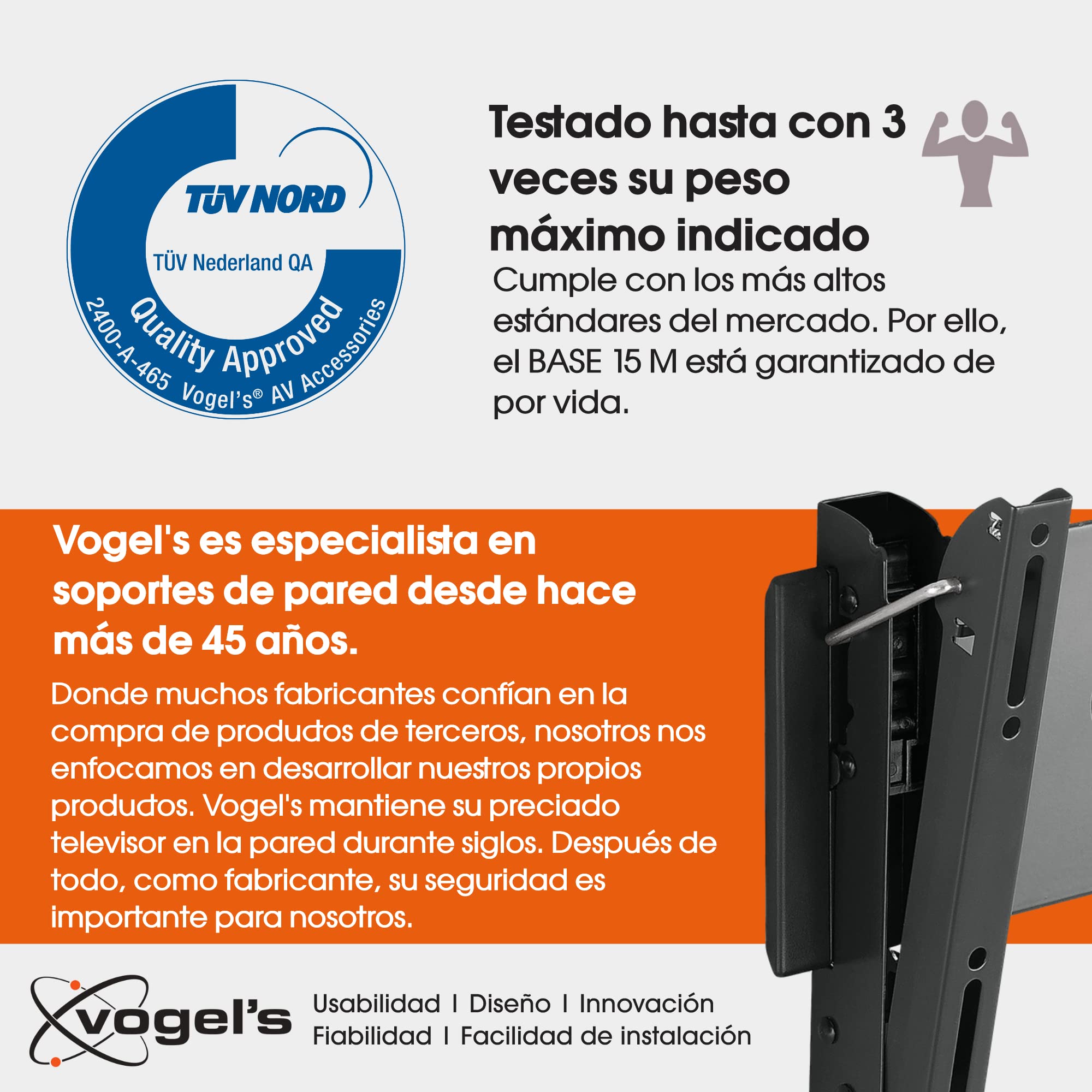 Vogel's Base 15 M Soporte de Pared para TV, Inclinable, para televisores de Entre 32-55 Pulgadas (81-140 cm), VESA Máx. 400x400, Carga Máx. 30 kg, Certificación TÜV