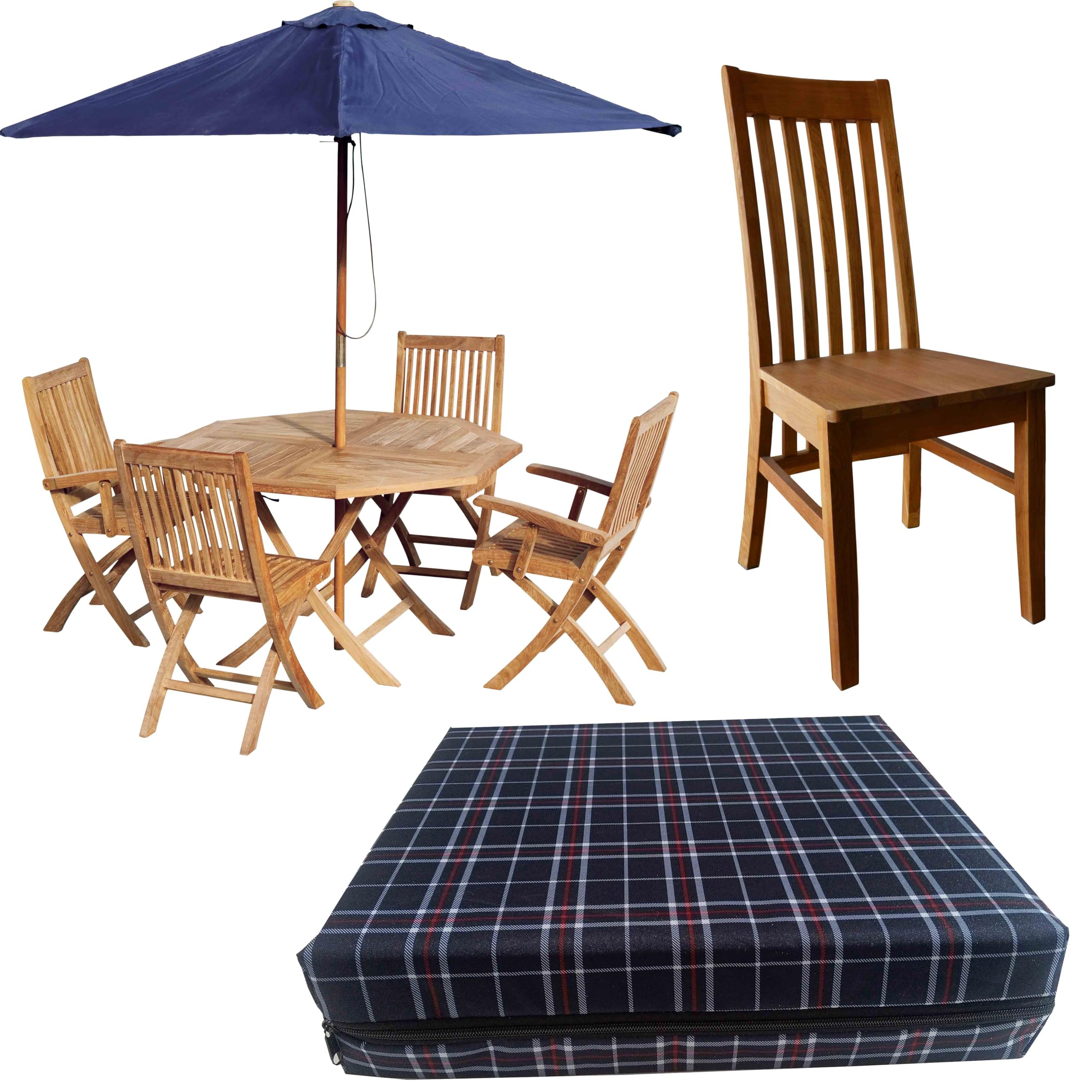 GRIZZLY FOAM 5cm Thick Garden Patio Seat Pads Seat Cushions Waterproof Outdoor Indoor Office Chair Removable Zipped Cover Ask Any Custom Size (18x18x2inch 45x45x5cm, Navy Chek)