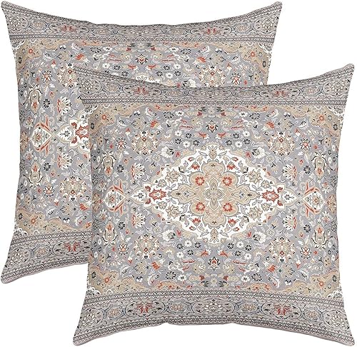 Erosebridal Juego de 2 fundas de almohada persa de 20 x 20 pulgadas, fundas de almohada exóticas bohemias retro gris naranja floral bohemio tribal,