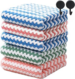 Microfiber Cleaning Cloths Dish Cloth Kitchen Towel High Absorbent 12"x12" (5 Pack) - Easy to Clean Quick Drying