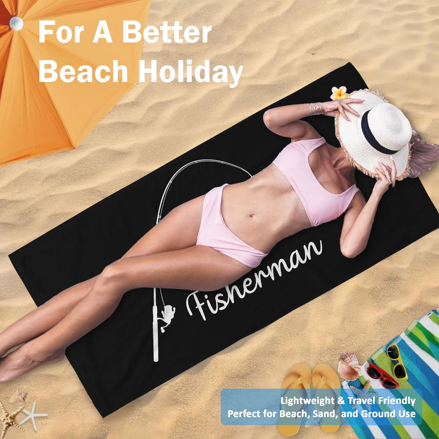 Couple Funny Fisherman Beach Towel Set of 2, Honeymoon Wedding Beach Towels Gifts for Newlywed Bride Groom Valentine's Day, Black and White Beach Towels Oversized Decor for Bathroom 30x60 in - Image 4