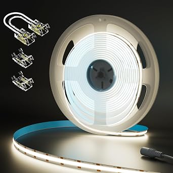 MIWISE COB LED Strip 20ft/6.1m,CRI 90+ Natural White 4000K High Lumen Super Bright Flexible DC24V LED Tape Light,for Cabinet Home Office DIY Lighting ProjectsAdapter&Controller NOT Included