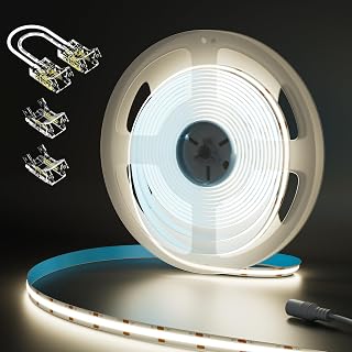 MIWISE COB LED Strip 20ft/6.1m,CRI 90+ Natural White 4000K High Lumen Super Bright Flexible DC24V LED Tape Light,for Cabinet Home Office DIY Lighting Projects(Adapter&Controller NOT Included)