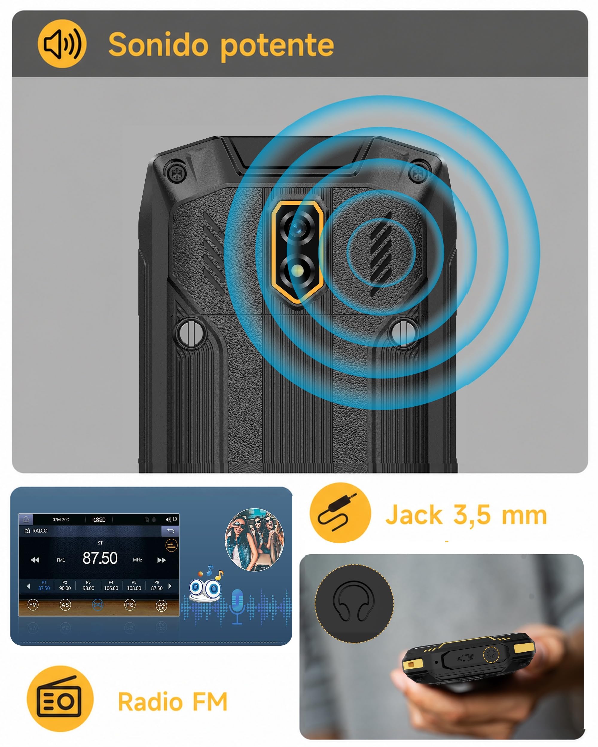 Mini 5 Teléfono Resistente IP68/IP69K, Outdoor con Pantalla Táctil y Teclado, Android 11 con Whatsapp, Batería 2500mAh, 4G Dual SIM, 1GB+8GB, Ampliable hasta 64GB, MIL-STD-810H