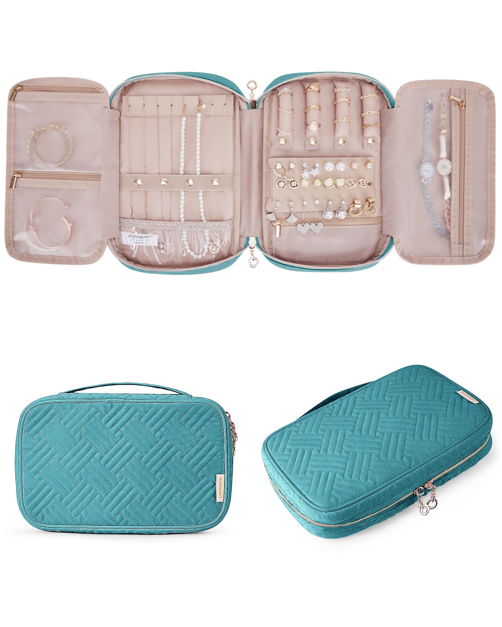 BAGSMART Jewelry Organizer Case Large Travel Jewelry Storage Bag,Teal