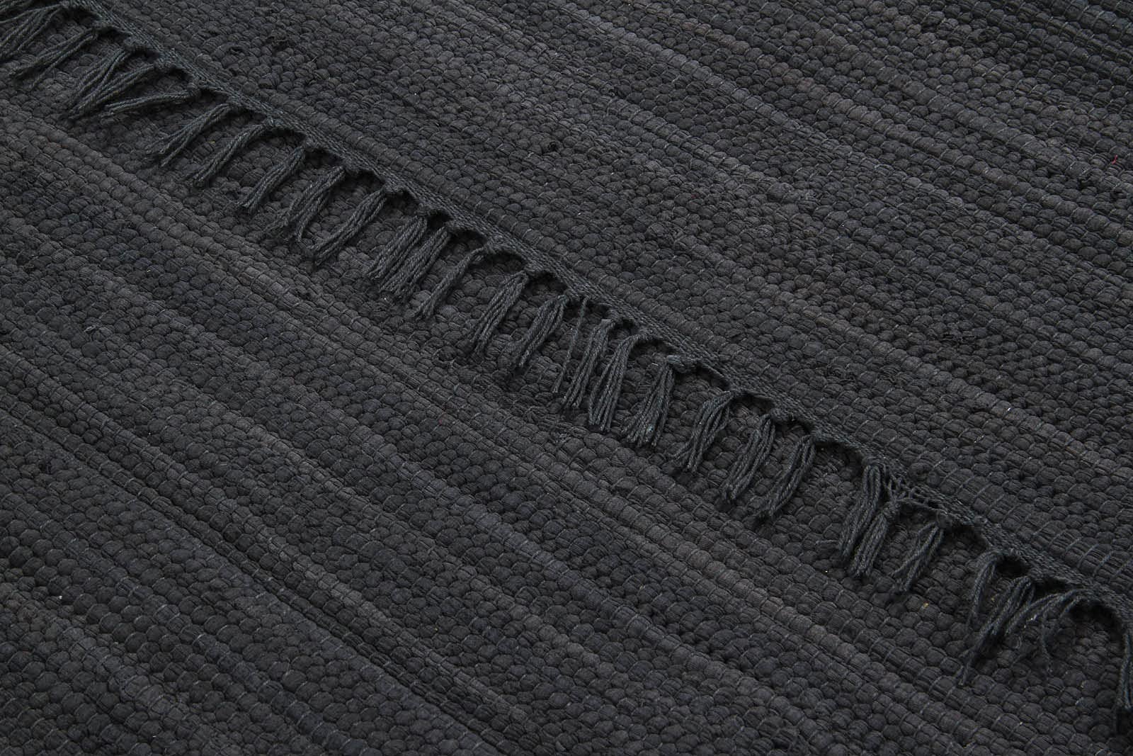 ABC Italia Tappeto antimacchia, lavabile, cotone, frange, tinta unita, colore: grigio scuro, dimensioni: 120 x 180 cm