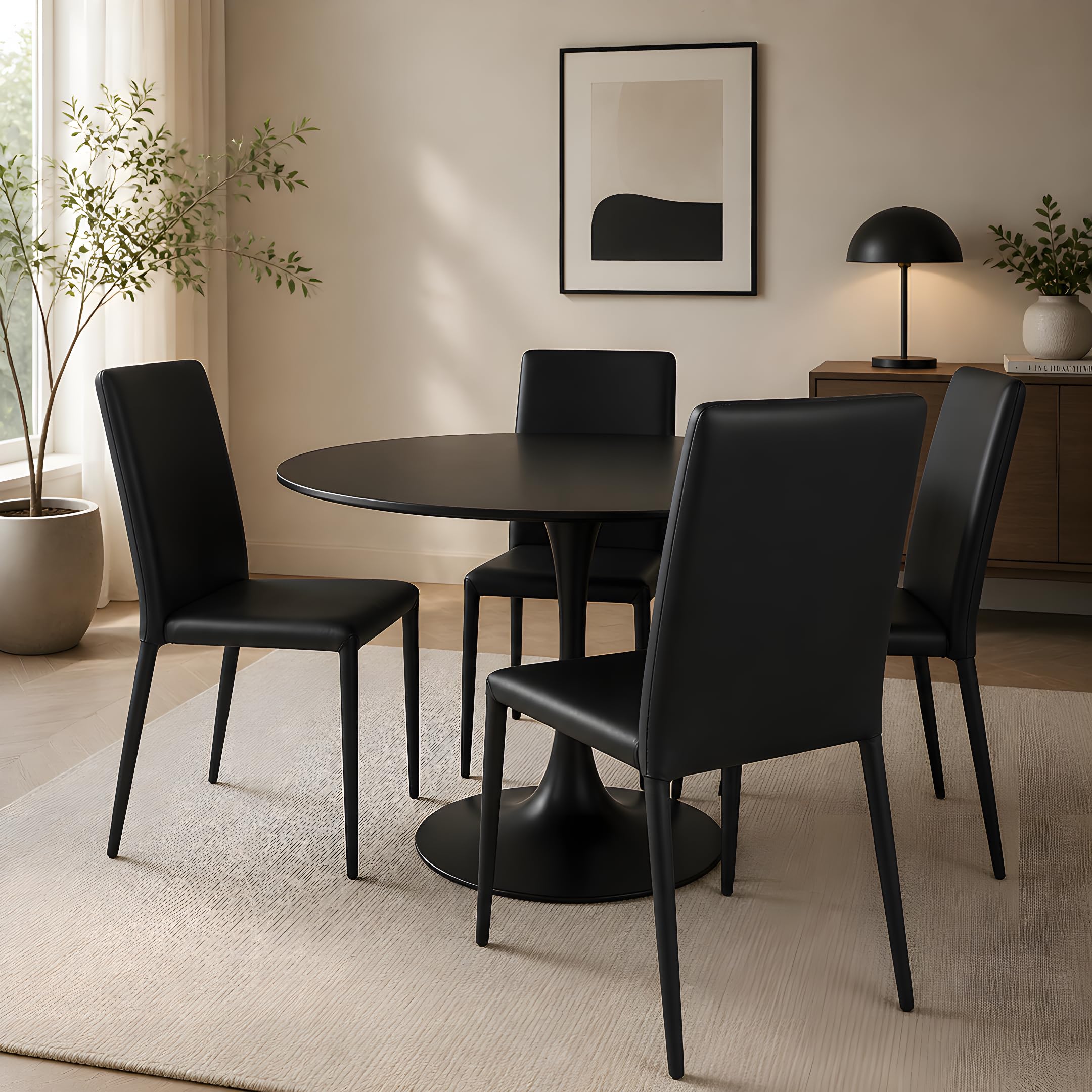 Set 4 Sedie Sala da Pranzo, Sedie Moderne in Ecopelle Lavabile, Sedie Cucina Imbottite con Struttura in Metallo e Gambe Inclinate Antiribaltamento, Impilabile, Montaggio non richiesto (Nero)