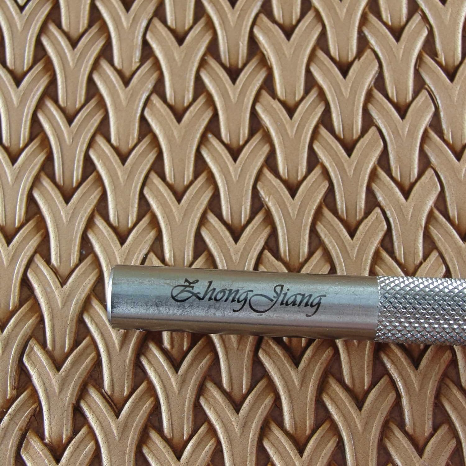 Long Tri-Weave Geometric Basket Leather Stamp, Stainless Steel Leather Stamping Tool, Zhong Jiang