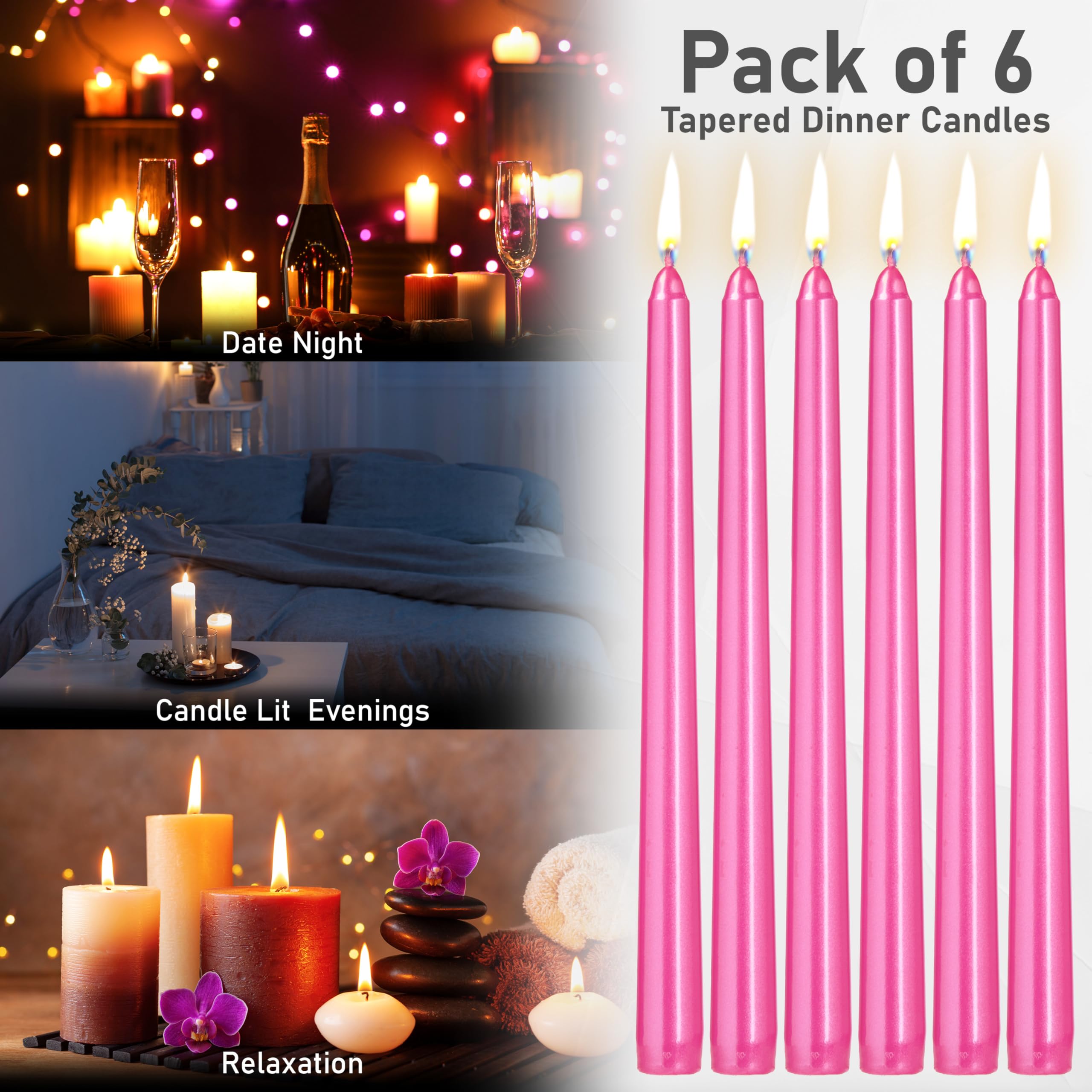 Bougies Effilées Longues Durée (Lot De 50) - Bougies Non Coulantes Sans Parfum Pour Dîner Aux Chandelles - Blanc Classique