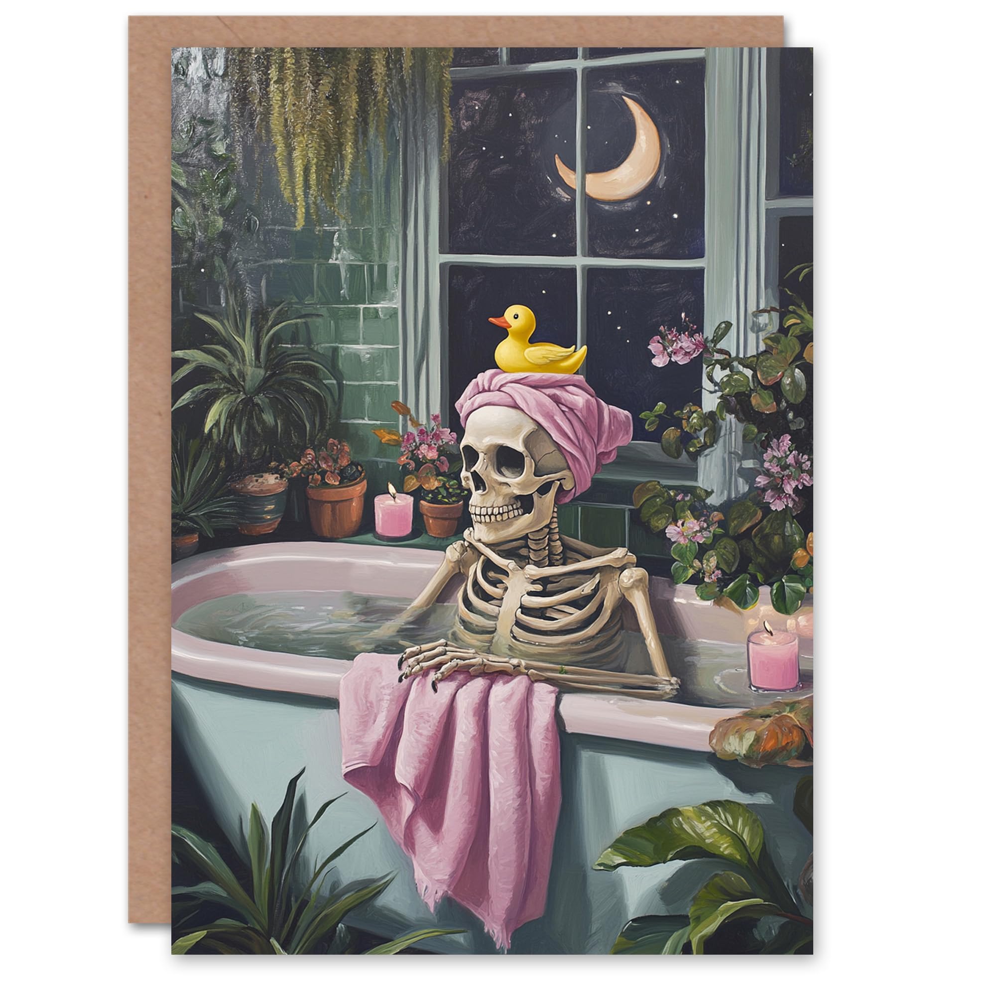 Wee Blue Coo Fun Funny Skeleton Bath Time Duck Trick or Treat Haunted Scary Halloween Card Blank For All