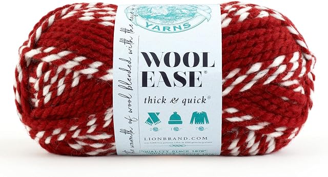 Lion Brand Yarn Company 1-Piece Wool-Ease Thick and Quick, Crimson, Red/ White