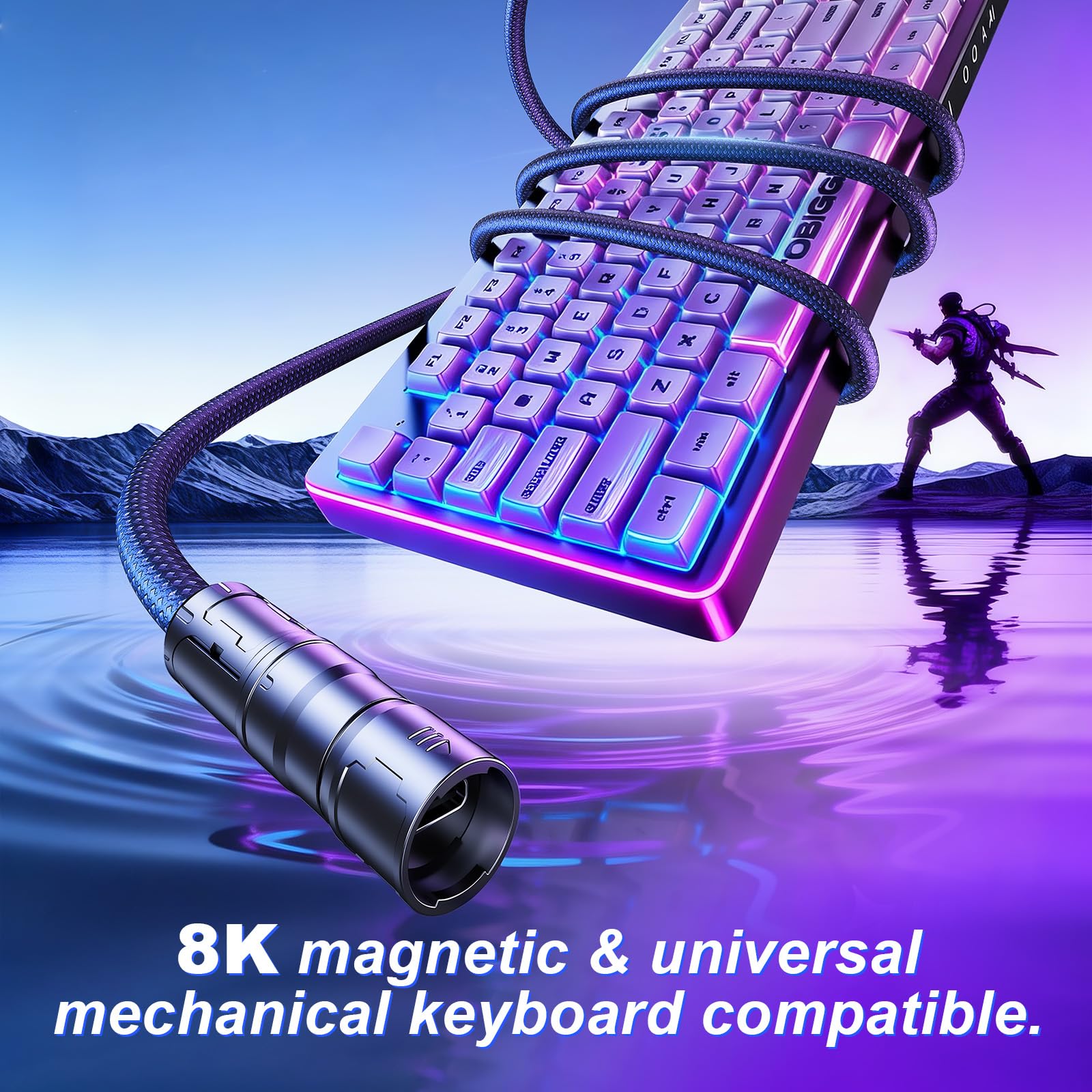 Cable de teclado en espiral mixto, USB C a A, nailon trenzado para teclado mecánico de juegos con conector de aleación de zinc, bloqueo de un solo toque y barra pesada, soporta teclado