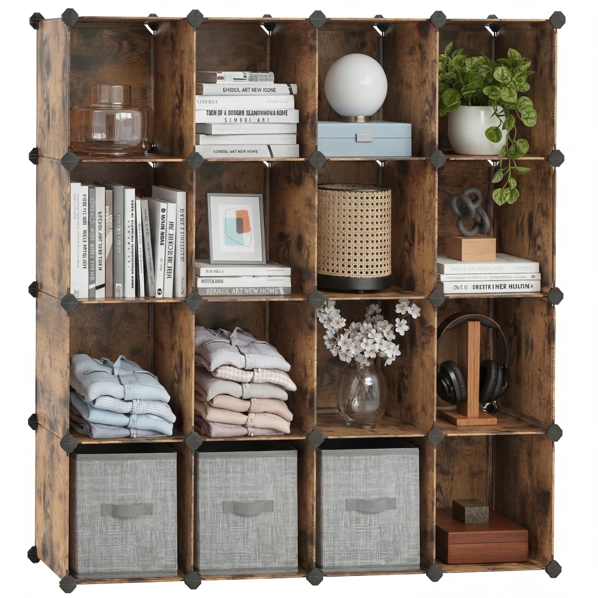 DIY 16-Cube Plastic Storage Unit, Rustic Brown
