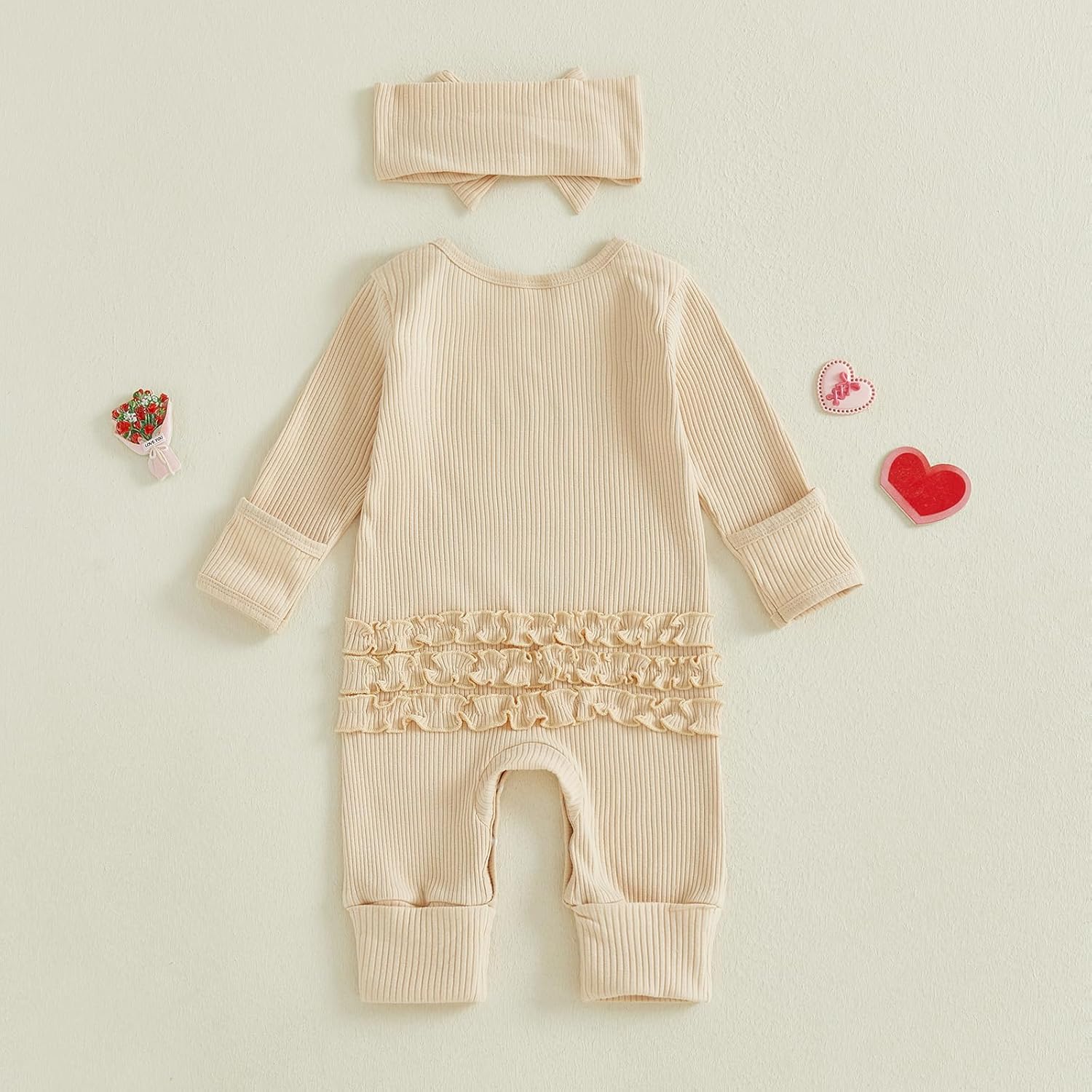 My First Valentines Baby Girl Outfit 3 6 Months Heart Onesie Romper Long Sleeve Jumpsuit Infant Newborn Clothes - Image 6