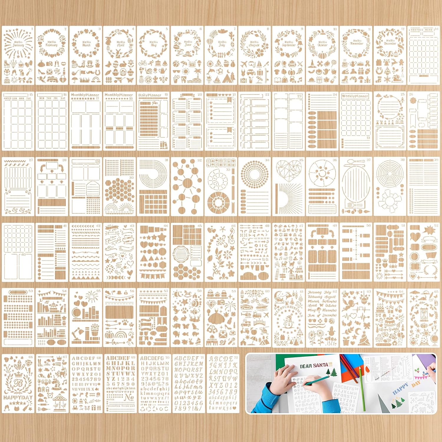 72 PCS Journal Stencils, Plastic Planner Stencils 4x7 Inches