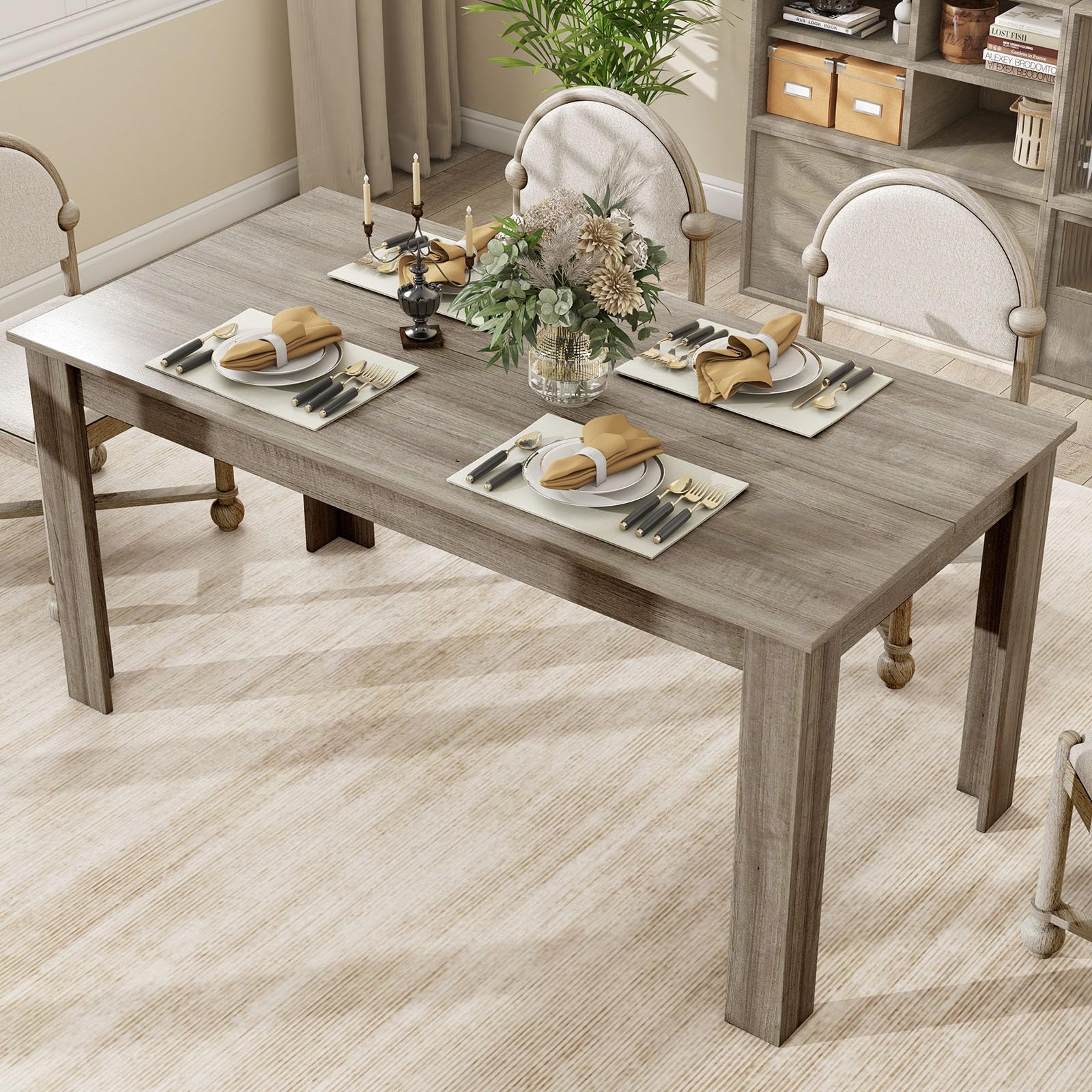 LIFEZEAL Tavolo da Pranzo, Sala da Pranzo, 160x80x77cm per 4-8 Persone, Tavolo da Cucina Moderno, in Legno, Scrivania, Ampio Piano, Gambe a Forma di L, Montaggio Facile, Max 150 kg, Grigio