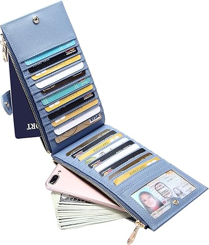 Miniatura 2 de Cartera delgada para mujer, con bloqueo RFID, plegable, para tarjetas de crédito, organizador de múltiples tarjetas de cuero con 2 bolsillos con