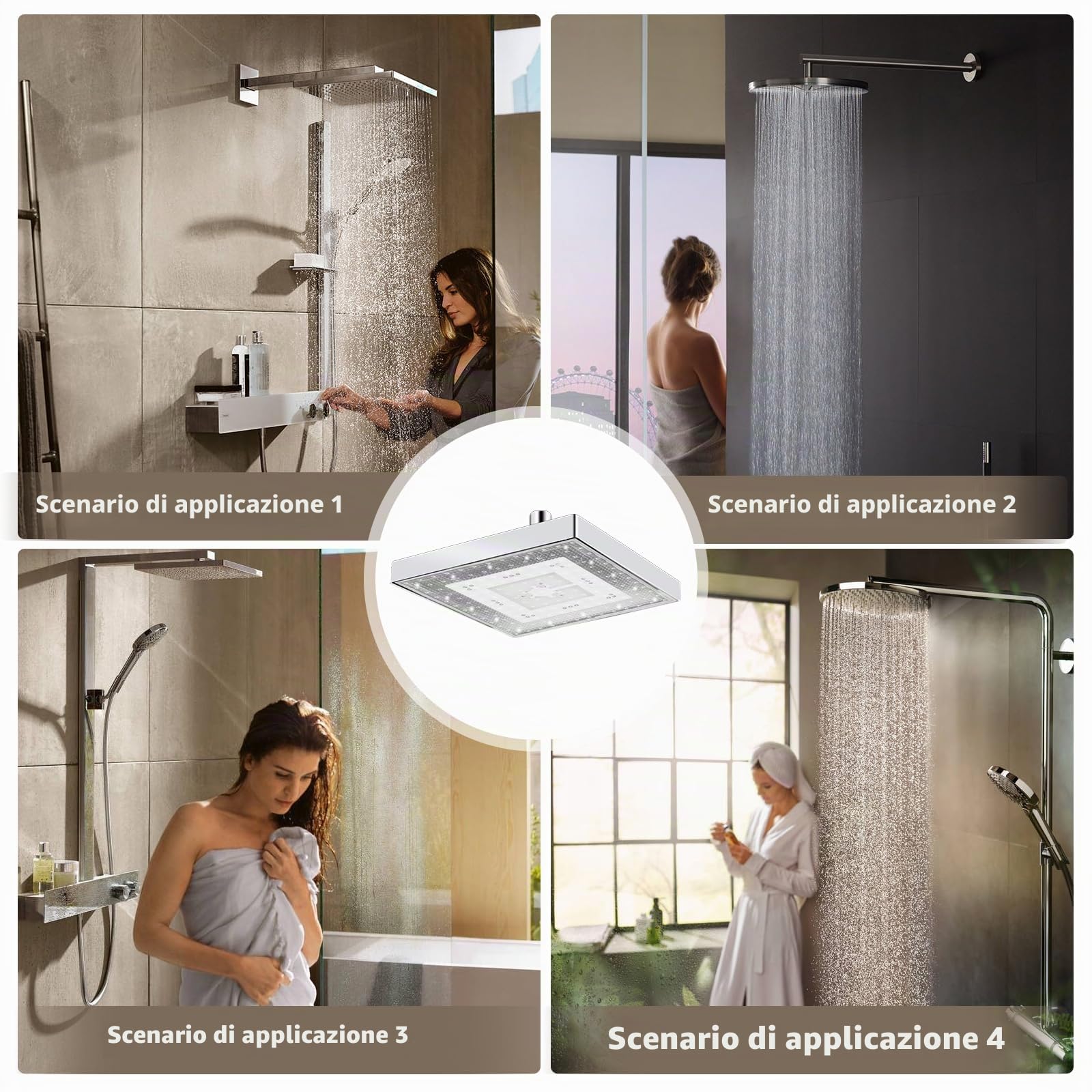 Soffione doccia a pioggia LED da 8 pollici (20 cm), soffione doccia a pioggia con controllo della temperatura a 3 colori, soffione doccia quadrato ad alto flusso per bagno di casa