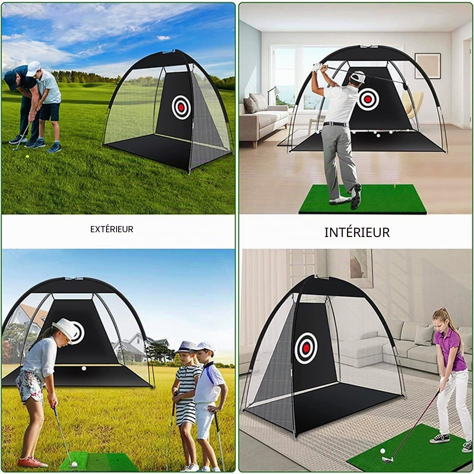Filet de pratique de golf Tri-Turf 10x7 pieds (3,00x2,00 m) pour coup d'approche avec cible en nylon à bruit réduit