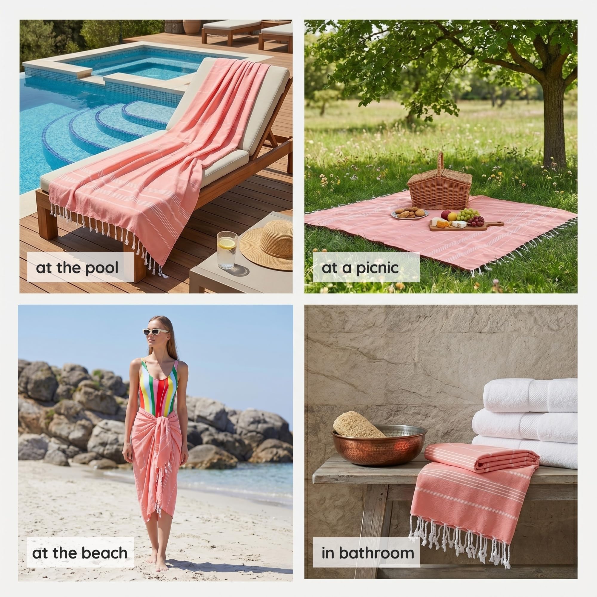 Lot de 2 grandes serviettes de plage turques pour camping, natation, salle de sport, séchage rapide, absorbantes, légères en coton, 90 x 180 cm, pour adultes (noir)