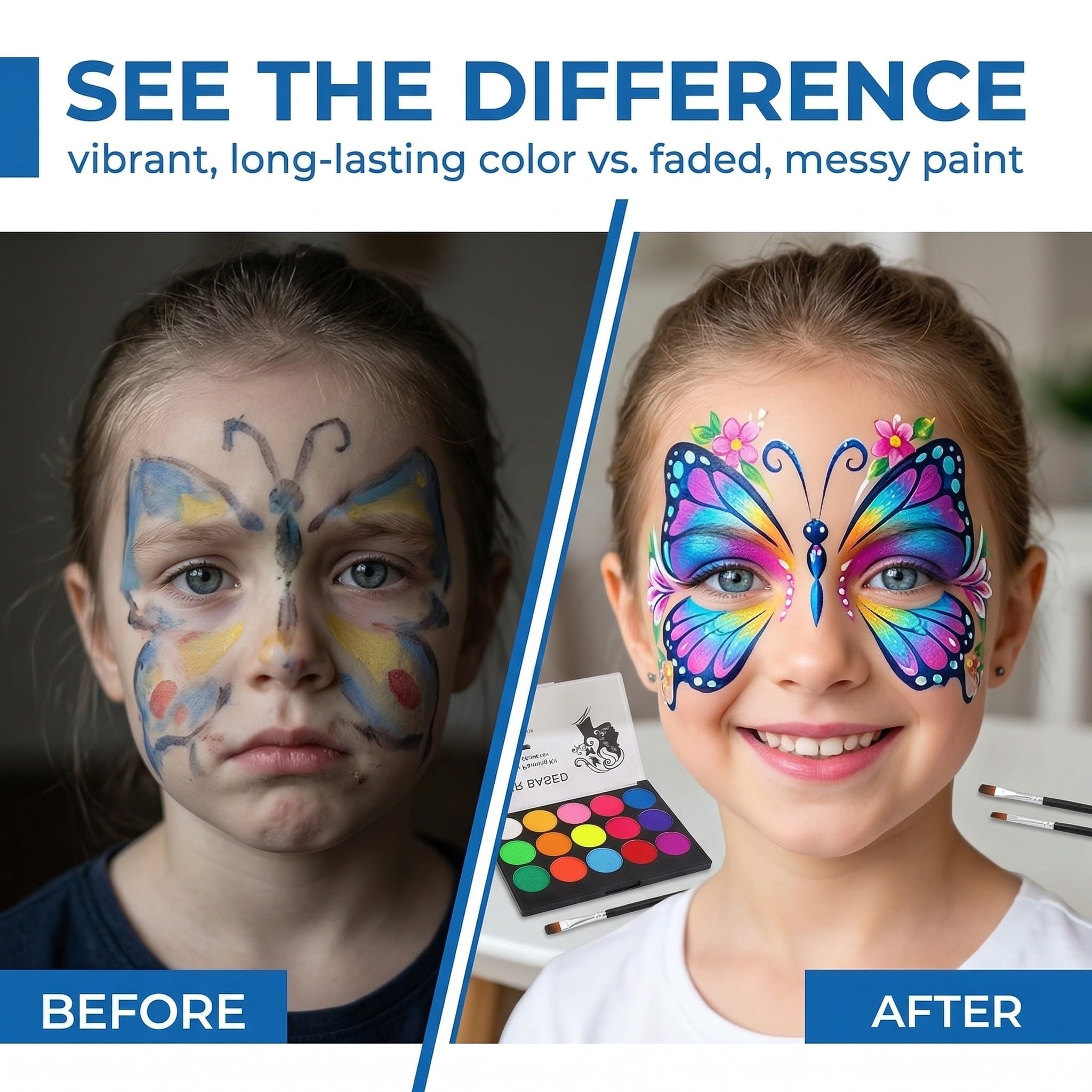Set de Maquillage pour Enfants, 15 Couleurs, Palette Enfant Body Painting et Carnaval Visage, avec 2 Pinceaux Maquillages, pour Halloween, Noël, Carnaval, Soirées à Thème, Fête d'anniversaire