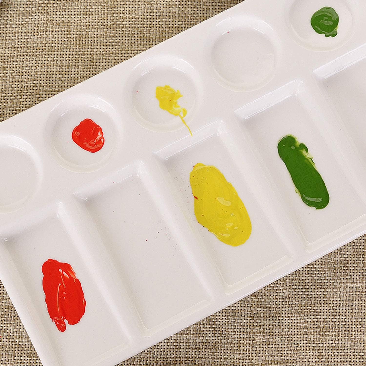 VanEnjoy 10 Wells White Rectangle Ceramic Artist Paint Palette,Porcelain Watercolor Palette,Ceramic Mixing Tray for Watercolor Gouache Painting, 7.6 inch