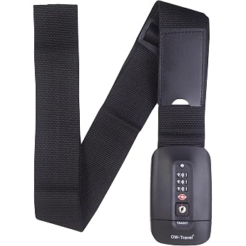 OW-Travel Luggage Strap with Combination Lock Luggage Strap with Lock TSA Black Kofferband mit Schloss TSA Kofferband Gurt Gep ckgurt mit Namensschild Koffergurt f r 20-27 Zoll Koffer und Gep ck Reisen