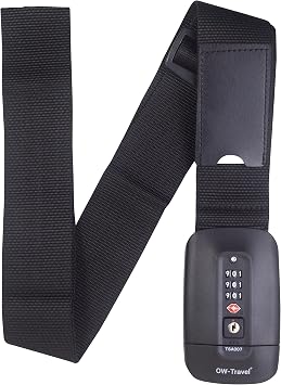 OW-Travel Lockable Luggage Straps for Suitcases with TSA Lock, Black