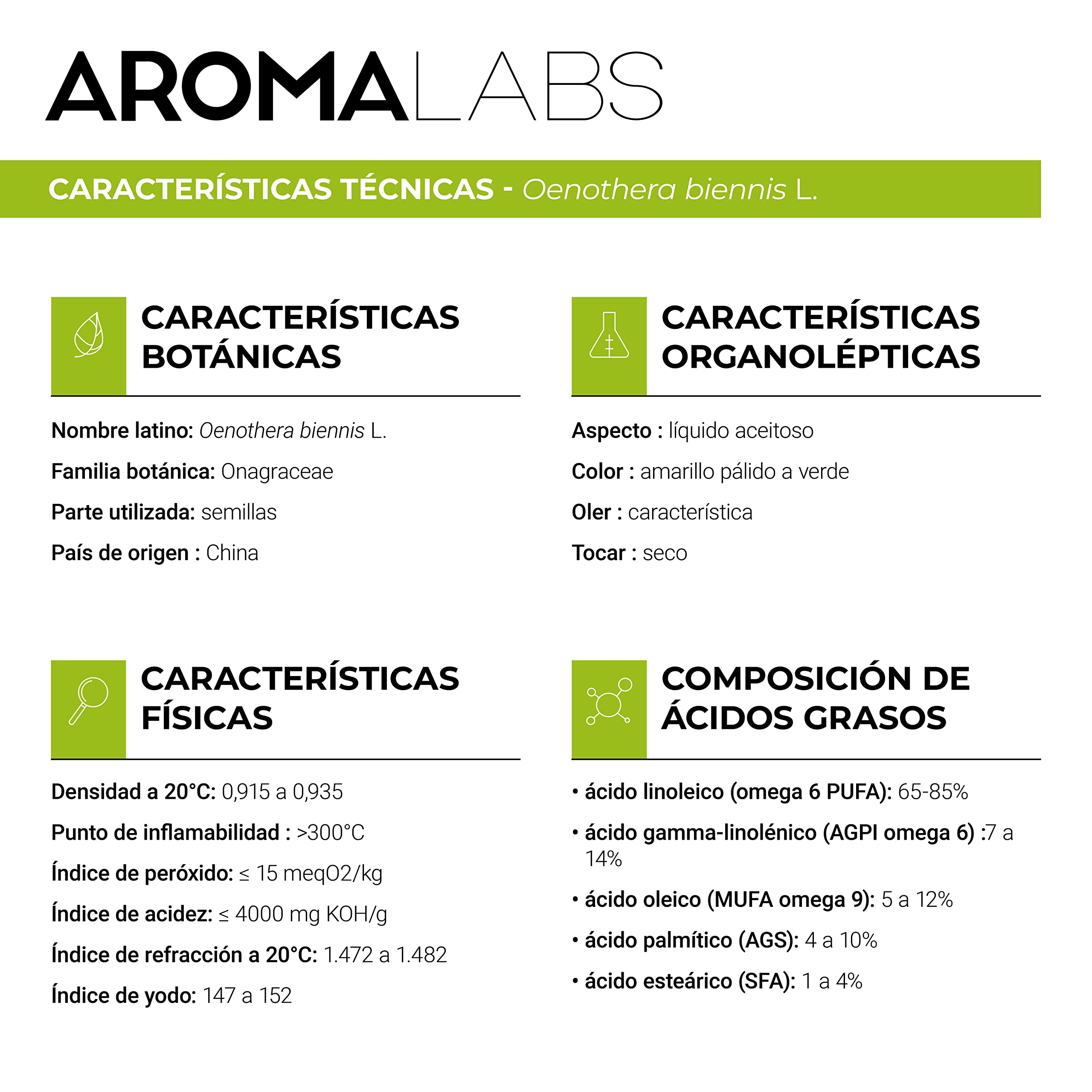 Aceite de Onagra BIO (Oenothera biennis) - 250 mL - Aceite Vegetal Virgen Certificado AB - Aroma Labs