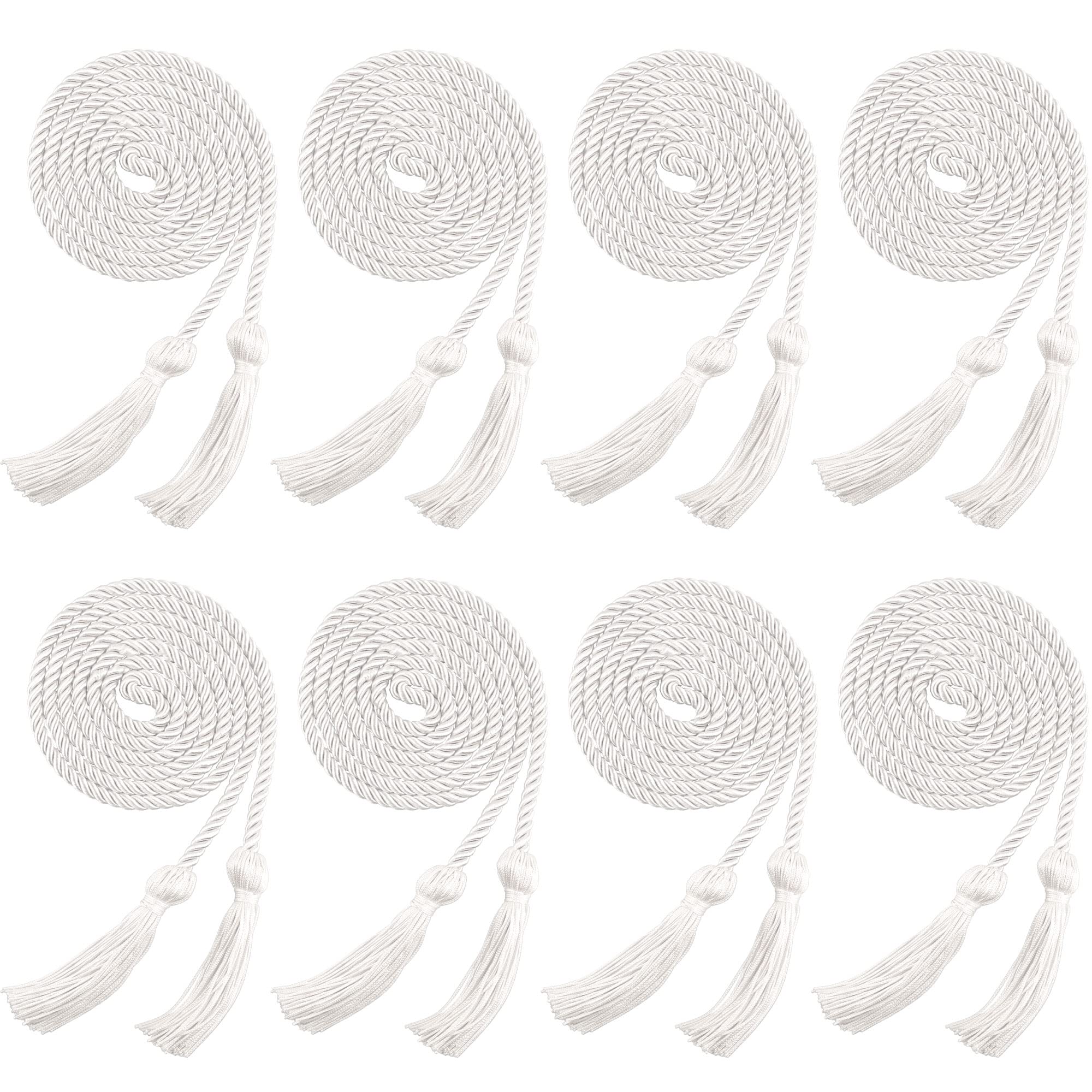 Trounistro 8 Pieces Graduation Cords Yarn Honor Cords with Tassel for College Graduation Students (White)
