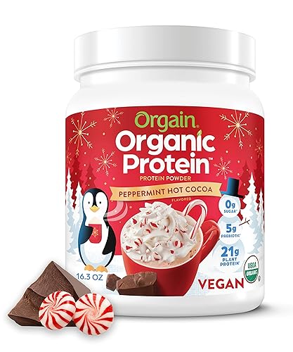 Orgain Proteína vegana orgánica en polvo sabor festivo de menta de cacao caliente de temporada 074oz de proteína a base de plantas sin lácteos sin