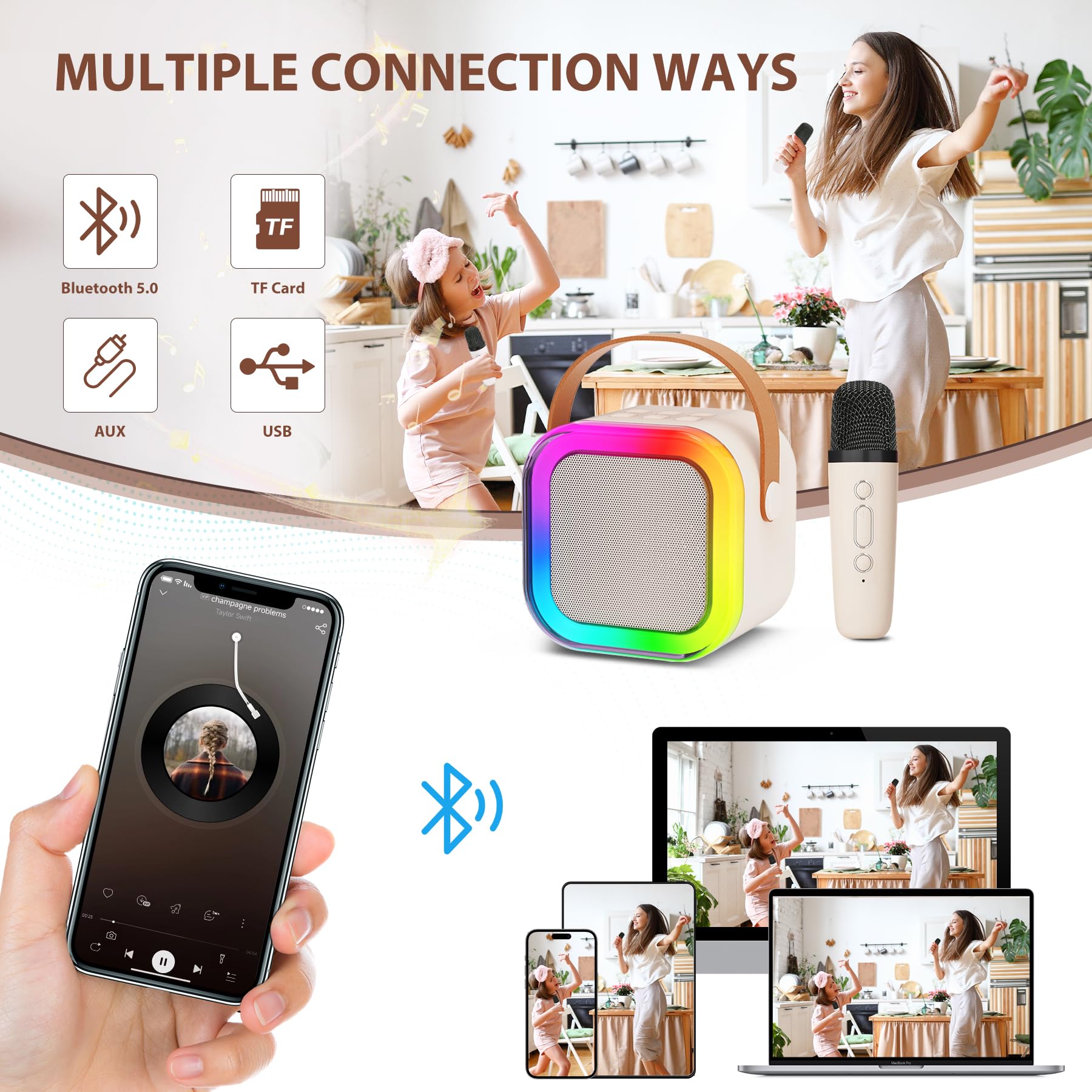 Fede Karaoke per Bambini e Adulti con Microfono, Microfono Bambini con Luce LED, Macchina Karaoke Portatile con Effetti di Cambio Voce, Regali per bambini da 3 a 18 anni, ragazzi e ragazze