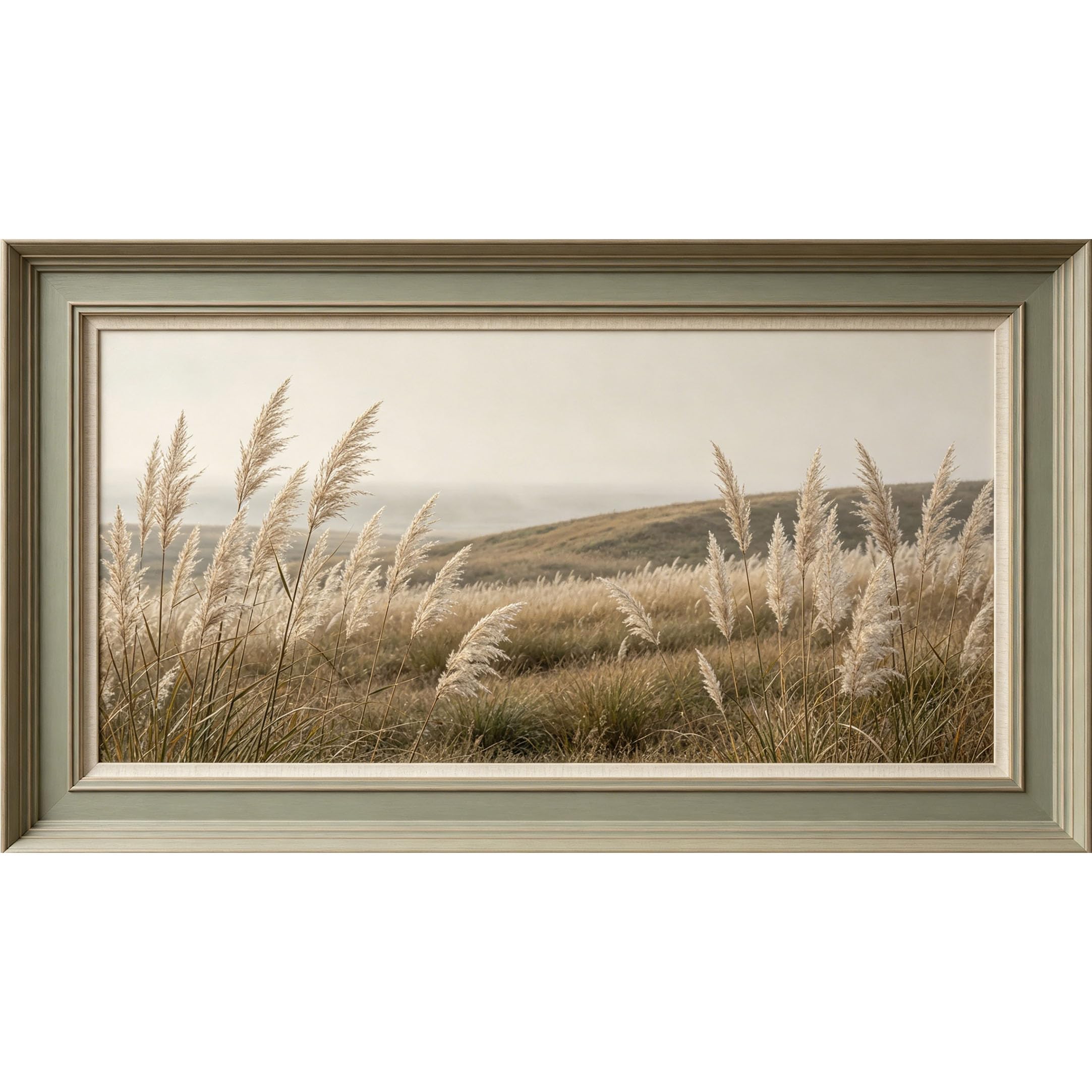 QZLITHOTIC 50×90cm3D Framed Wall Art， Beige Pampas Reed Landscape Minimalist Botanical Self?Adhesive Mural， Water?Activated Peel & Stick Fabric Decor Wall Decal for Bedroom Living Room