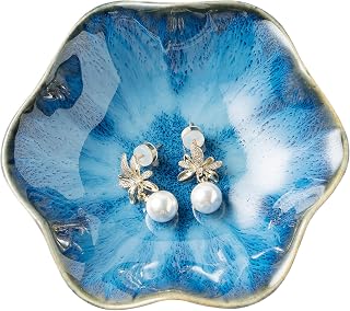BEUNAIZER Starry Blue Ceramic Jewelry Dish Tray - Ring Holder, Earring Trinket Tray, Key Bowl for Vanity, Bedroom, Bathroom Decor