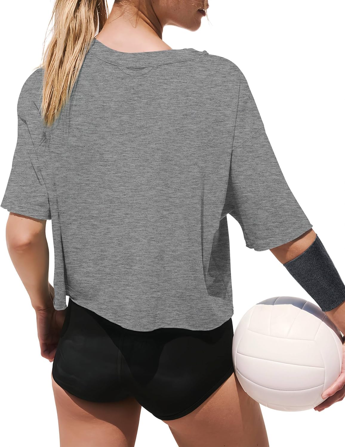 XIEERDUO Cotton Tshirts for Women Drop Shoulder Round Neck Oversized Crop Tops Workout Tops Tees - Image 3