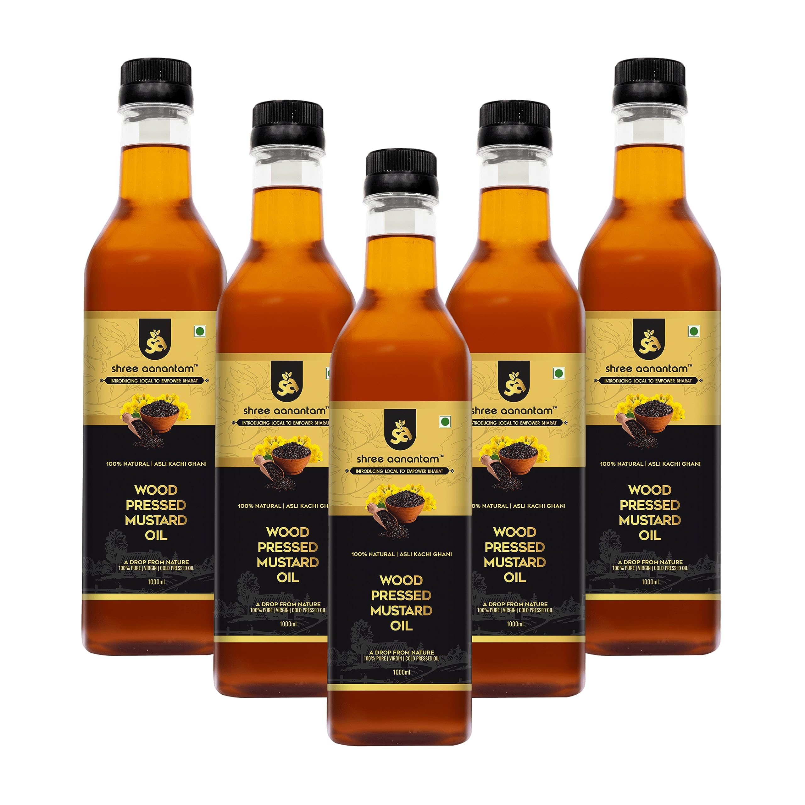 Shree Aanantam Wood Pressed Black Mustard Oil - 1 Liter x 5 | Pet Bottle | Kolhu/Kacchi Ghani/Chekku | Natural | Chemical-Free | Cold Pressed Mustard Oil for Cooking | Sarson Oil - 1l (Pack of 5) (B0CD5ZLMXD) Amazon Price History, Amazon Price Tracker