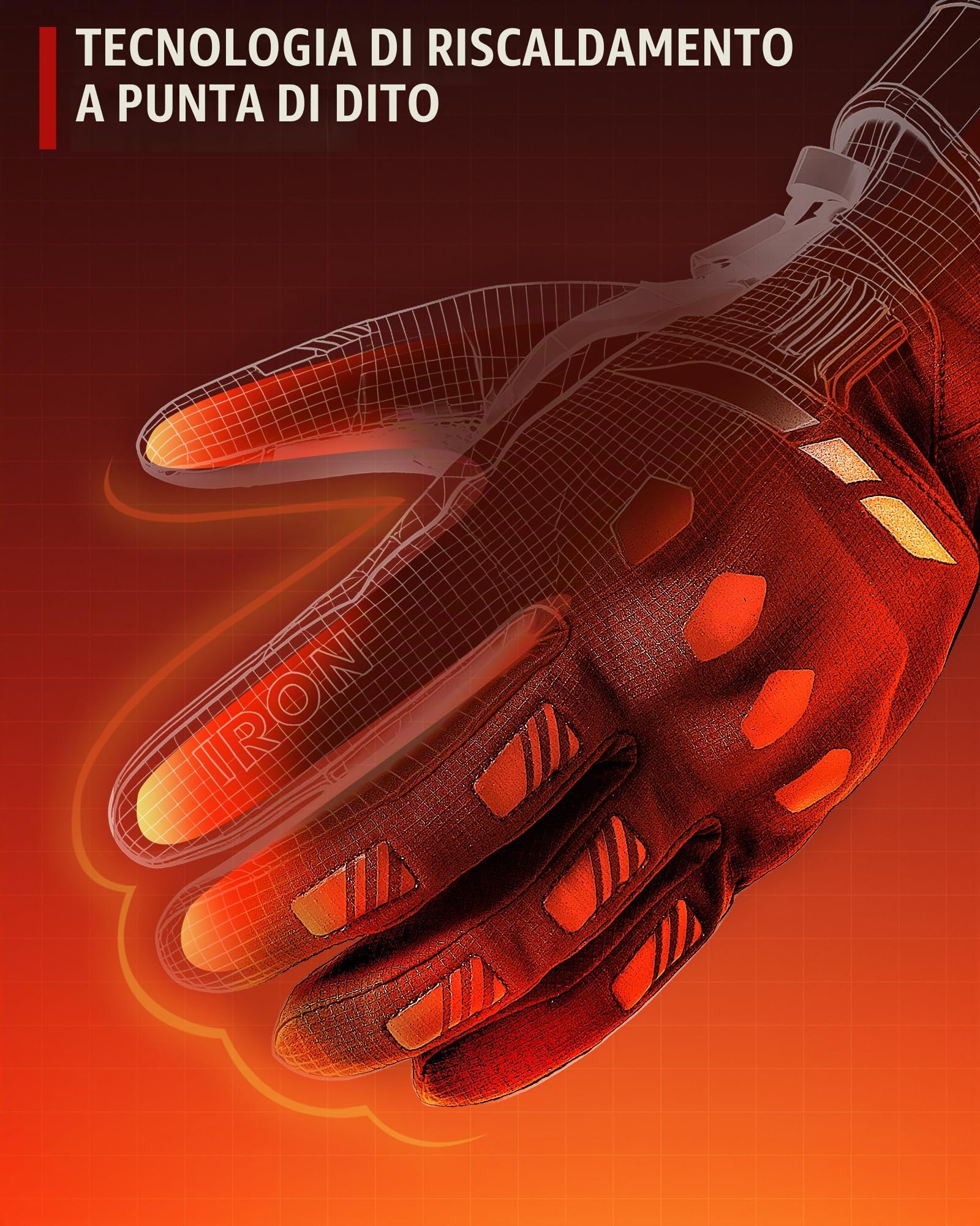 RIDEIRON Guanti Moto Riscaldati, Certificati CE, Touchscreen, Impermeabili | Riscaldamento fino alle punte, 3 livelli e modalità intelligente, batteria ricaricabile, per moto e inverno, modello: MG7502H