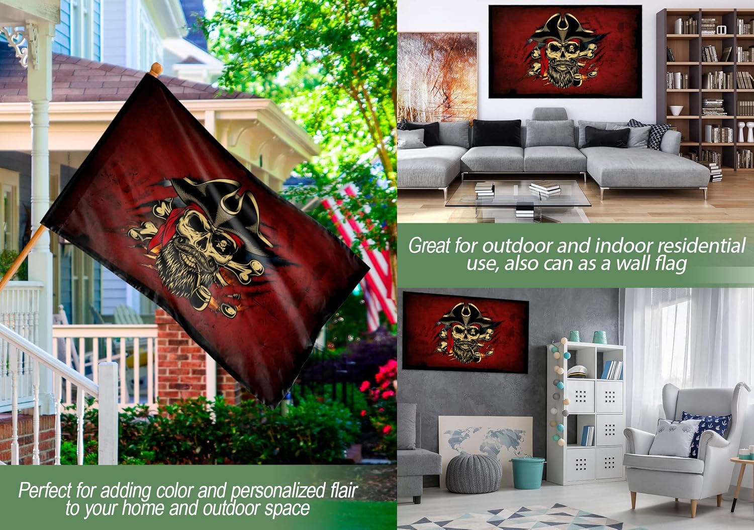 CHIARA CONTI Pirate Flag Jolly Roger Skull with Crossbones, Creepy Ragged Skeleton Flag for Outdoor and Indoor Decoration, Double Sided, Full Size 40