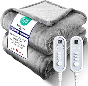 Electric Heated Blanket Queen, Ultra‑Cozy Premium Flannel & Sherpa, Even Heat Distribution & Stable Temp, 1–10H Auto‑Off, 8 Temps (86–125.6°F), Overheat Protection, Ideal Gifts for Grandma