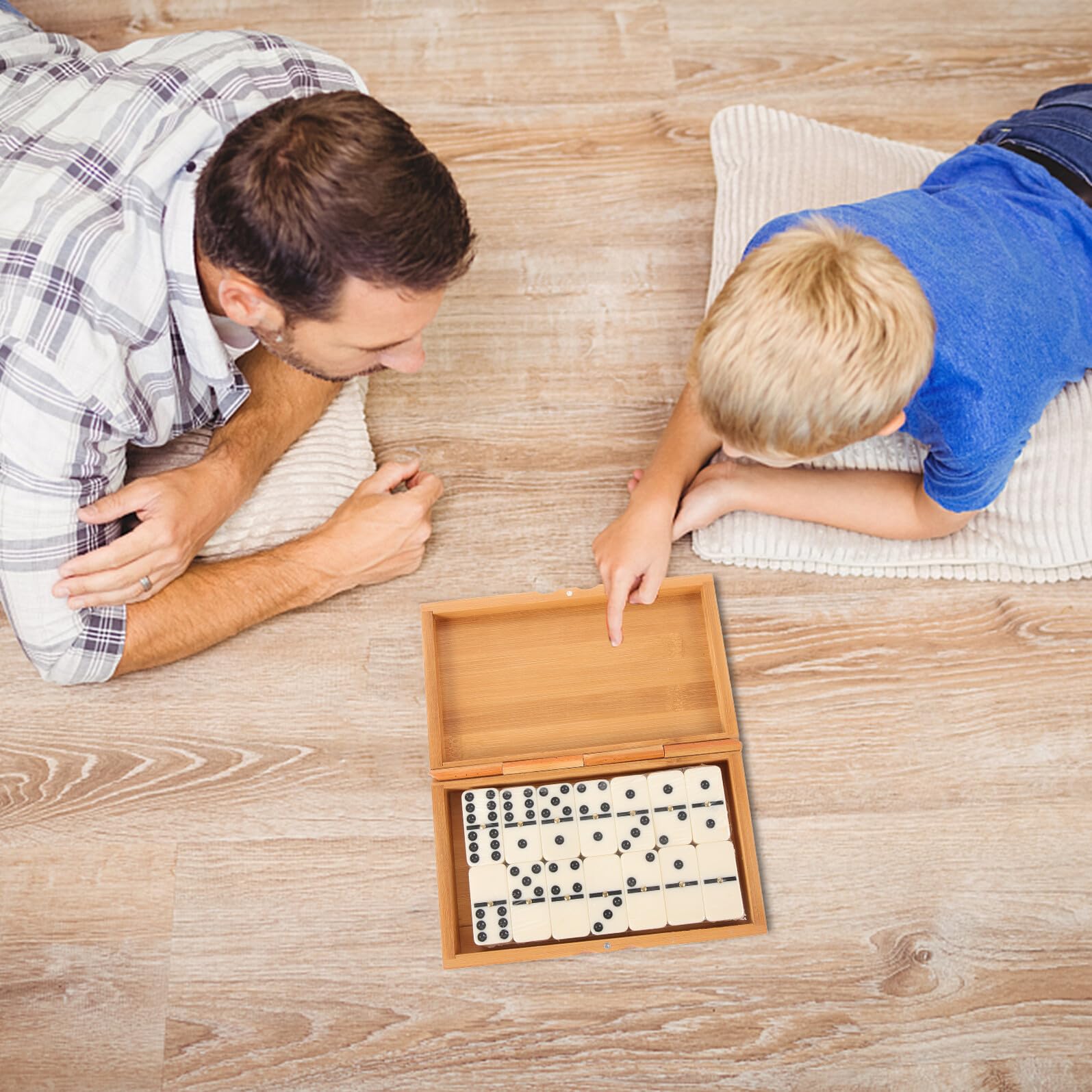 Abaodam Jeu De Dominos en Bois Boîte en Bambou Vintage, Jeu Éducatif pour Tout-Petits Et Famille, Intérieur Moyen, Interaction Sociale Et Divertissement, Coffret Classique Occidental, 1 Set