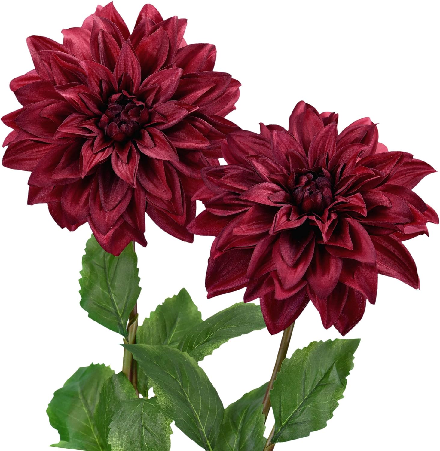 FiveSeasonStuff Artificial Flowers Dahlia Silk Flowers for Outdoors Indoors and Tall Vases 2 Stems (Amber Yellow Autumn Orange)