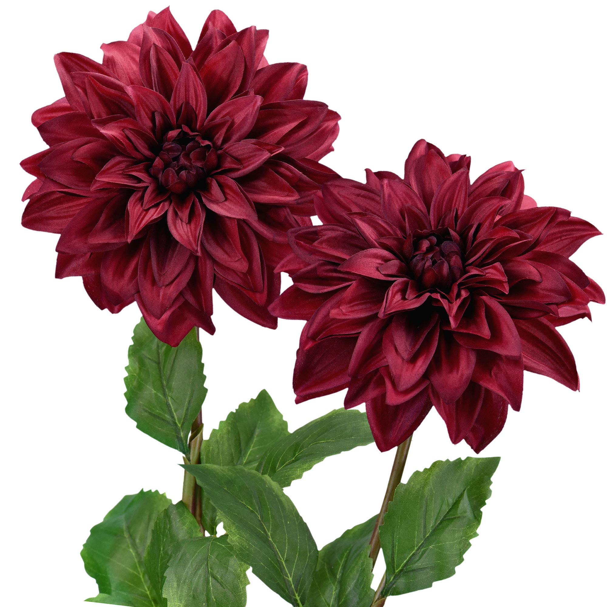 FiveSeasonStuff Artificial Flowers Dahlia Silk Flowers for Outdoors Indoors and Tall Vases 2 Stems (Merlot Red)